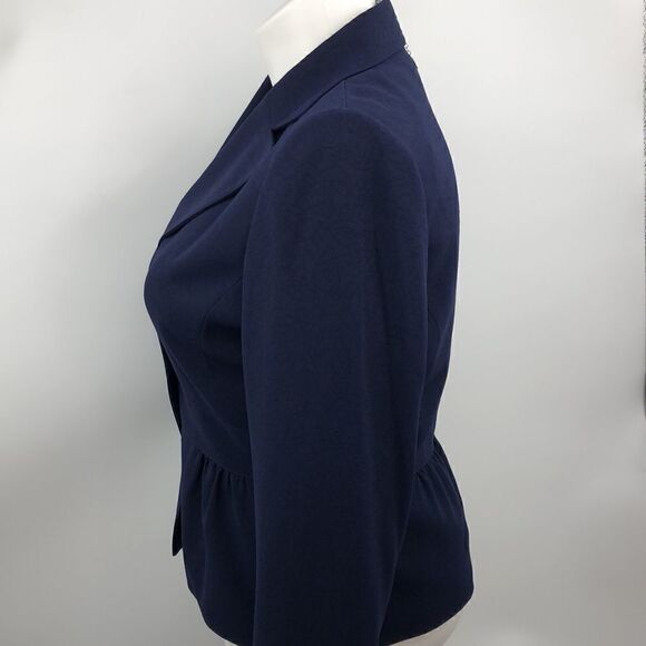 Liz Claiborne navy blue leaf print fitted blazer - Picture 4 of 6